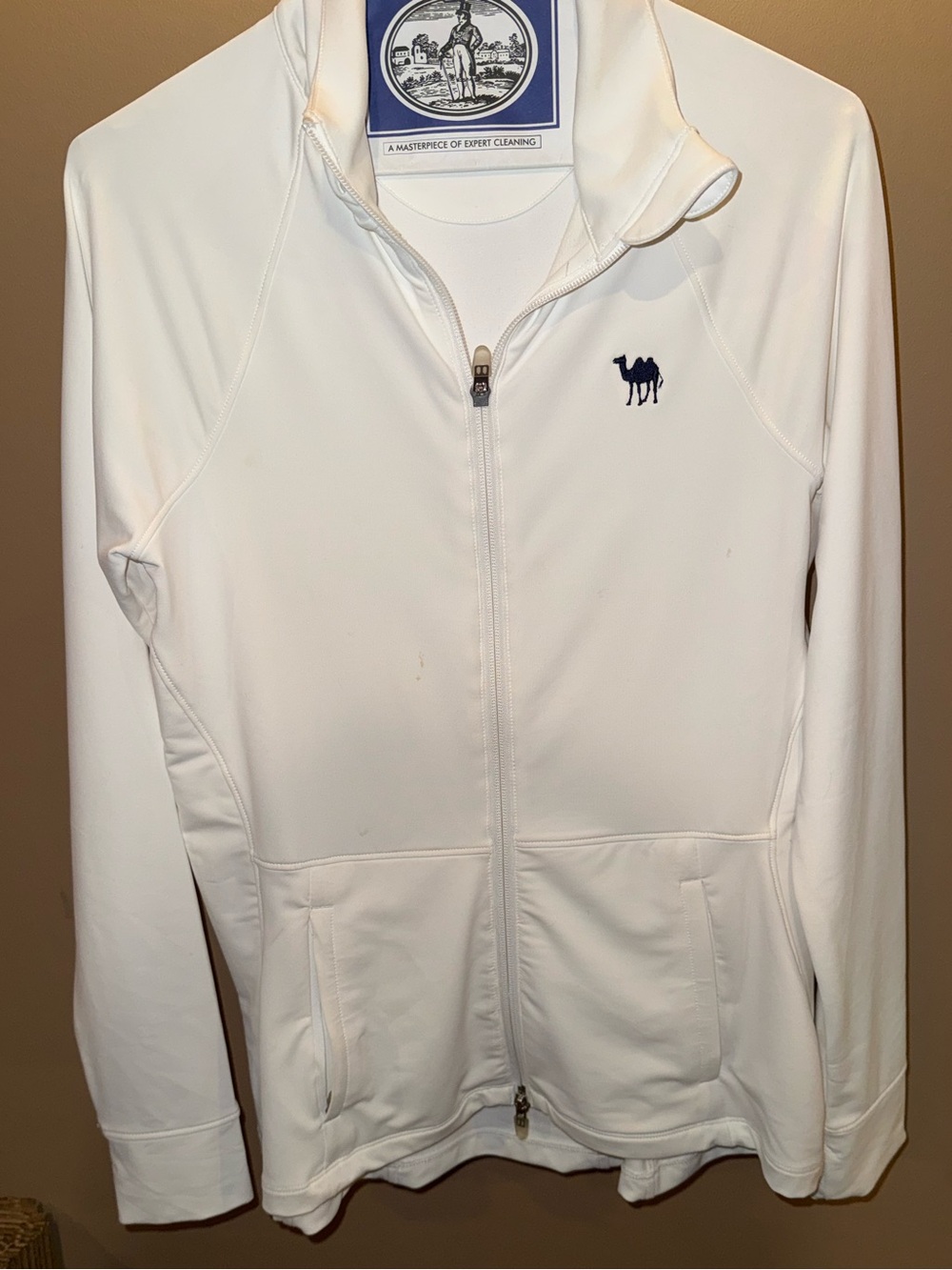 Peter Millar White Full-Zip Bomber Jacket with Navy Camel Logo
